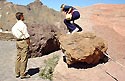 In het Nationaal Park Del Teide heeft iedereen zich aan de regels te houden. Deze jonge dame wordt teruggefloten door de 'groene wacht'. (Foto Frank Catry)